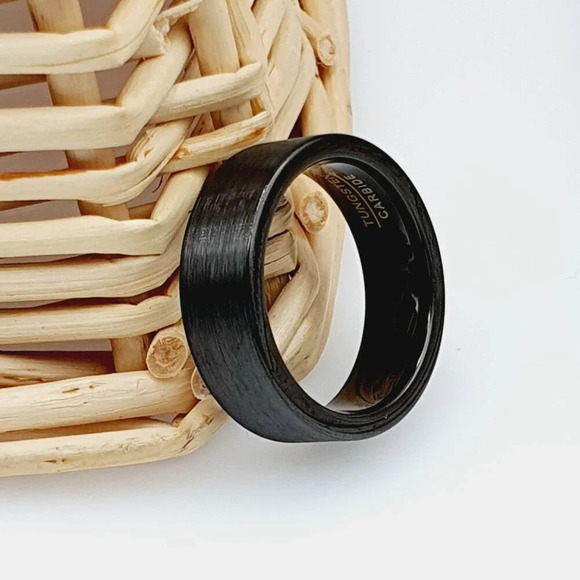 "Pipe Cut Brushed Black Tungsten Wedding Ring, GALTUN232 - Picture 3 of 5
